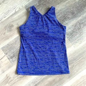 Lucy striped cross back athletic tank with built in sports bra